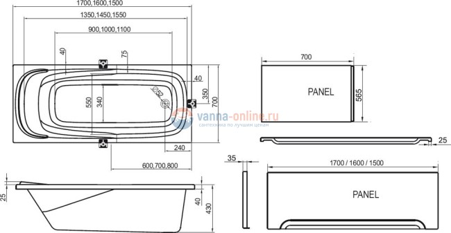 Акриловая ванна Ravak Vanda II 170x70