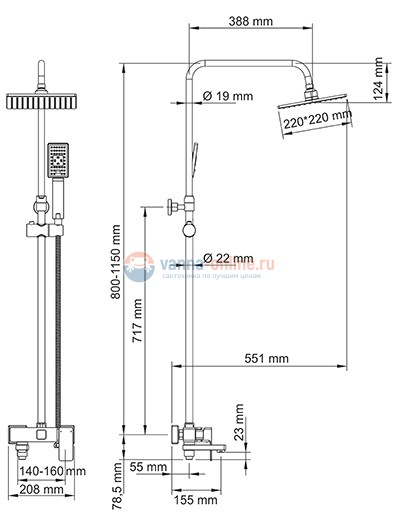 Душевая система WasserKRAFT A17701, для ванны и душа, хром Душевая система WasserKRAFT A17701, для ванны и душа, хром