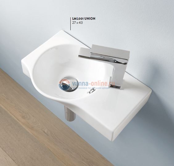 Раковина ArtCeram Lavamani Union LML001 01; 00, подвесная, цвет - белый, 43 х 26,7 х 14 см