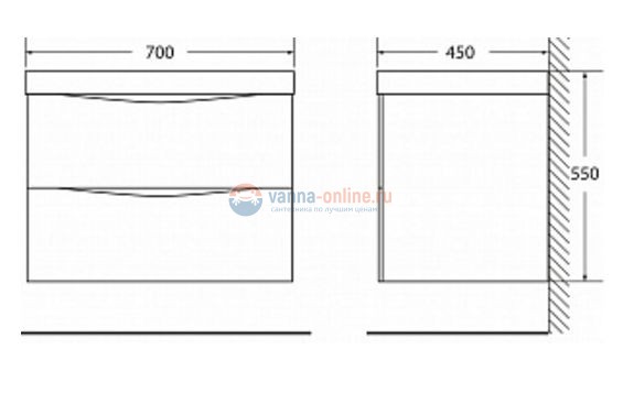 Тумба под раковину BelBagno Marino MARINO-700-2C-SO-CL-P, 70 х 45 х 55 см, Capucino Lucido - бежевый глянец