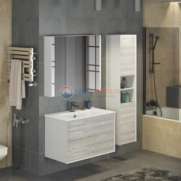 Зеркальный шкаф Comfortу Женева-75 дуб белый