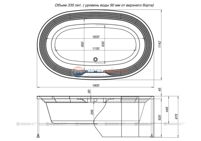 Ванна акриловая Aquanet Mishel 190 x 115 см (210287)