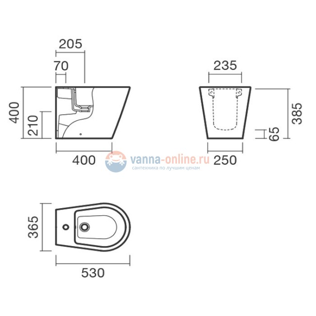 Биде BTW приставное 53 Sanitana GLAM