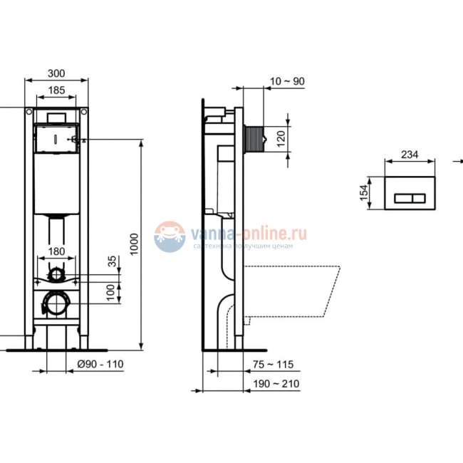 3 в 1 EUROVIT  Промо-комплект, состоящий из: EUROVIT Rimless Безободковый (технология Cut Rimless) подвесной унитаз, с сидением и крышкой с функцией плавного закрытия E131801; E233267 PROSYS ECO FRAME M Встраиваемая инсталляция для монтажа подвесных унита