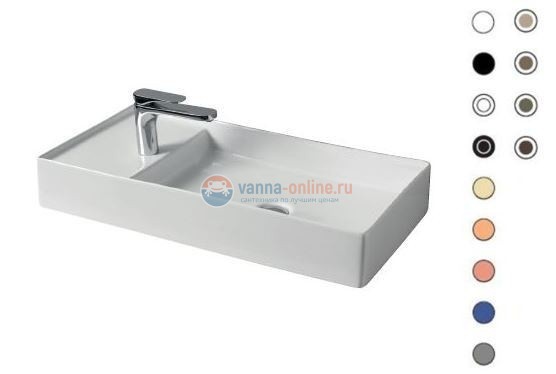 Раковина ArtCeram Scalino 75 SCL004 01; 00, накладная, цвет - белый глянцевый, 75 х 38 х 11,5 см