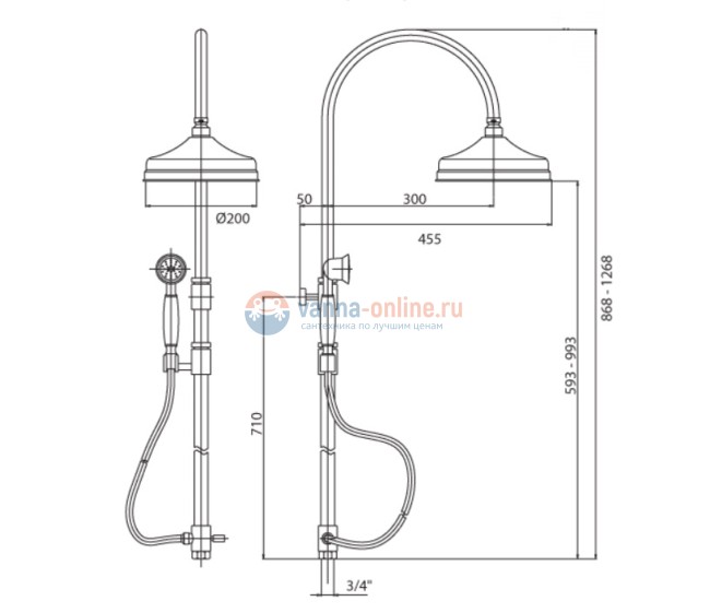 Душевой гарнитур Cezares VINTAGE-CAI-01-Sw с верхним душем, хром