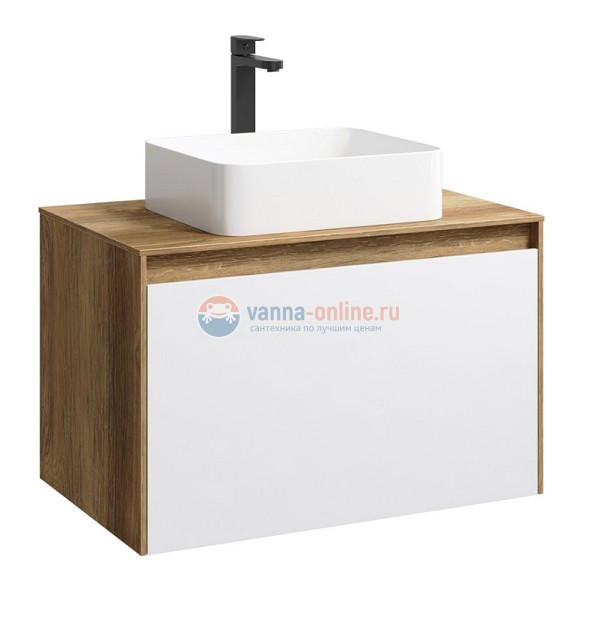 Тумба с раковиной Aqwella Mobi 80 см, фасад белый, корпус дуб балтийский