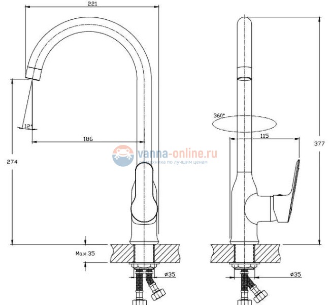 Смеситель для кухни Rush Crete CR3535-23 высокий, хром Смеситель для кухни Rush Crete CR3535-23 высокий, хром