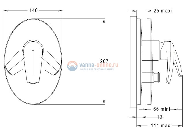 Смеситель Jacob Delafon Panache. E12798-4-CP для ванны и душа встраиваемый внешняя часть Смеситель Jacob Delafon Panache. E12798-4-CP для ванны и душа встраиваемый внешняя часть