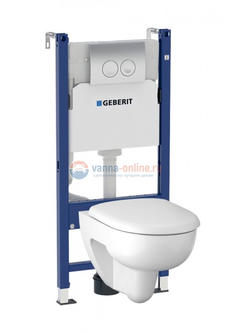 Инсталляция Geberit с безободковым унитазом Geberit Renova, 500.124.TC.R, клавиша цвет глянцевый хром, сиденье микролифт, комплект