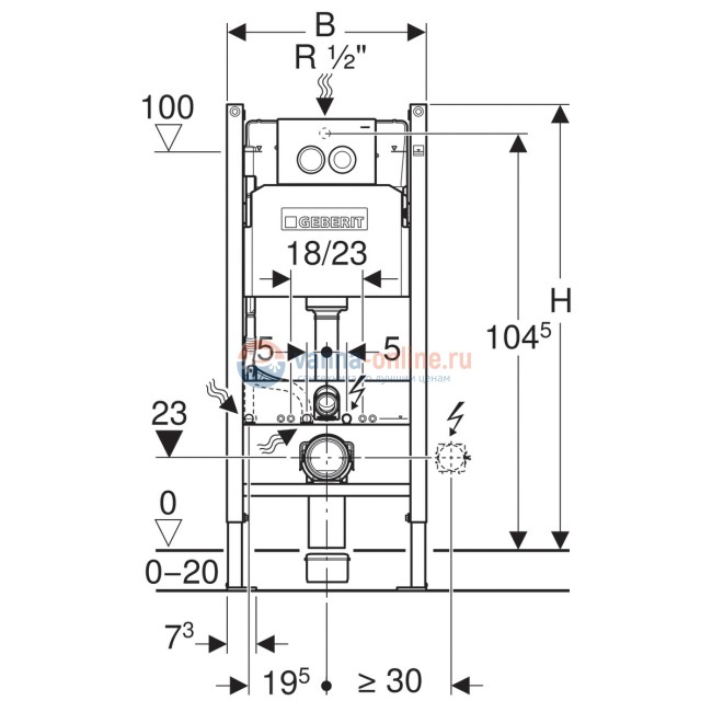 Инсталляция Geberit с безободковым унитазом Geberit Renova, 500.124.TC.R, клавиша цвет глянцевый хром, сиденье микролифт, комплект