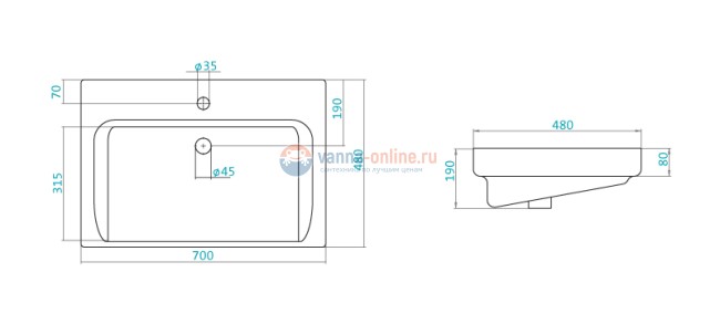 Раковина мебельная Santek Тигода-70, WH302083, 70 x 48, белая