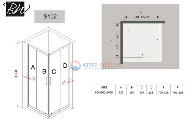 Душевой уголок Black&White Stellar Wind S102, 90 x 90 см