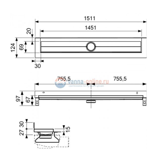 Дренажный канал TECEdrainline 601501 для пристенного монтажа, 150 см Дренажный канал TECEdrainline 601501 для пристенного монтажа, 150 см