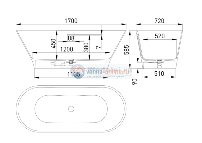 Ванна отдельностоящая из литьевого мрамора Salini Mona S-SENSE 170x72x58,5 102912G белая глянцевая Ванна отдельностоящая из литьевого мрамора Salini Mona S-SENSE 170x72x58,5 102912G белая глянцевая