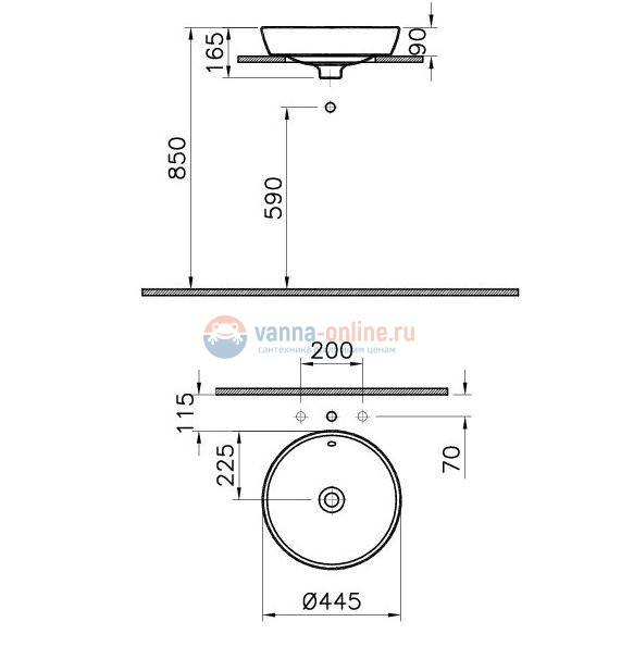 Раковина Vitra Metropole 5940B003-0012 45 см накладная, с переливом