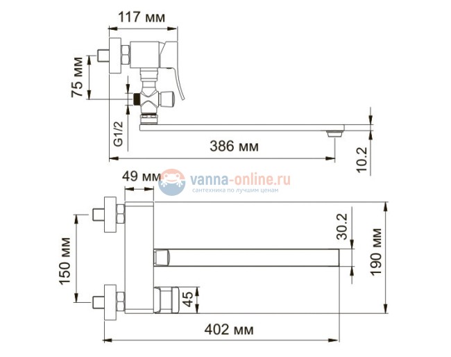Смеситель WasserKRAFT Aller 1062L WHITE для ванны и душа с длинным изливом Смеситель WasserKRAFT Aller 1062L WHITE для ванны и душа с длинным изливом