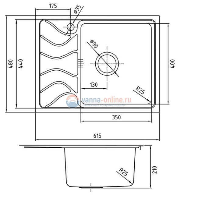 Кухонная мойка Iddis Reeva 61 x 48 x 21 см, нержавеющая сталь, шелк