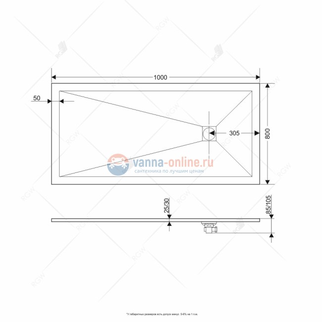 Душевой поддон RGW ST-0108G 16152810-02 80 x 100 см, прямоугольный, цвет серый, из искусственного камня