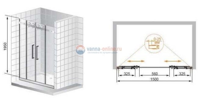 Душевая дверь Cezares STYLUS-BF-2-150-C-Cr, профиль-хром/стекло прозрачное