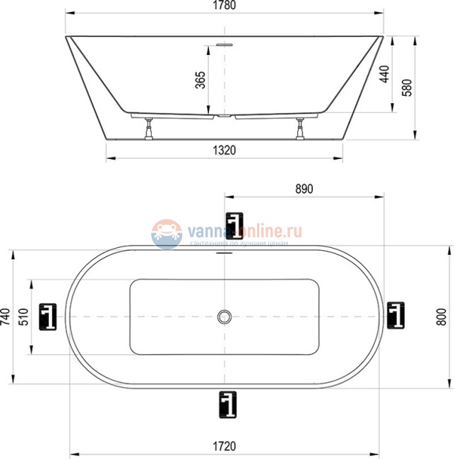 Акриловая ванна Ravak Solo XC00100025 178 х 80 см