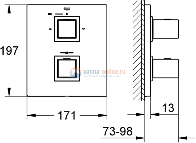 Смеситель Grohe Grohtherm Cube 19958000 для ванны/душа, внешняя часть