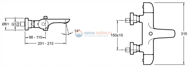 Смеситель Jacob Delafon Villette E23721-CP для ванны и душа, термостатический, хром Смеситель Jacob Delafon Villette E23721-CP для ванны и душа, термостатический, хром