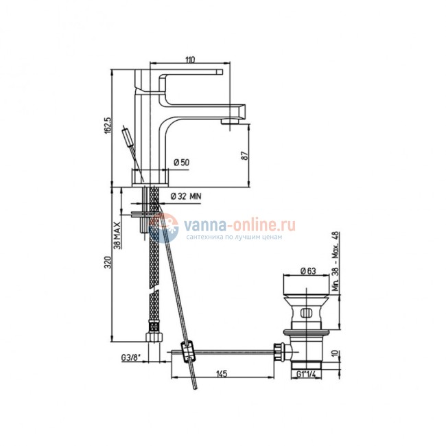 Смеситель для раковины PAINI OVO с донным клапаном, никель PVD