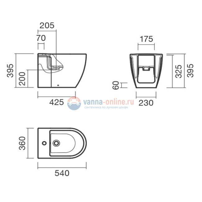 Биде BTW приставное Sanitana CORAL