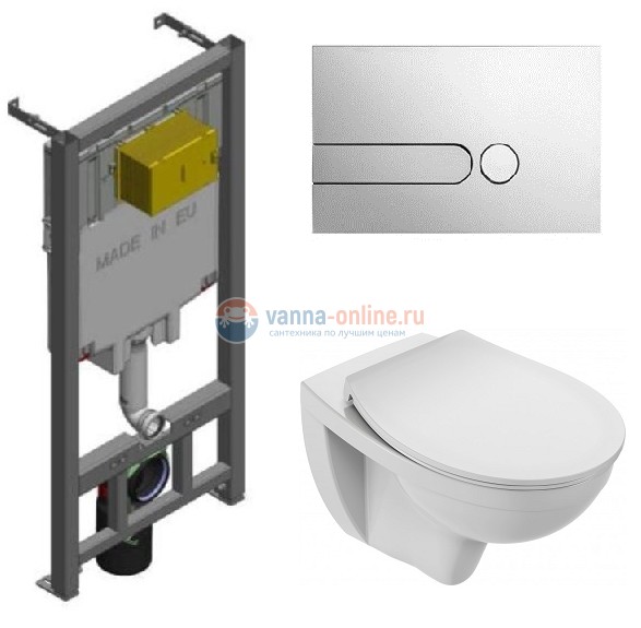 Инсталляция Jacob Delafon с безободковым унитазом Jacob Delafon Patio EDV102-00, сиденье микролифт клавиша хром, комплект 322903 Инсталляция Jacob Delafon с безободковым унитазом Jacob Delafon Patio EDV102-00, сиденье микролифт клавиша хром, комплект 322903