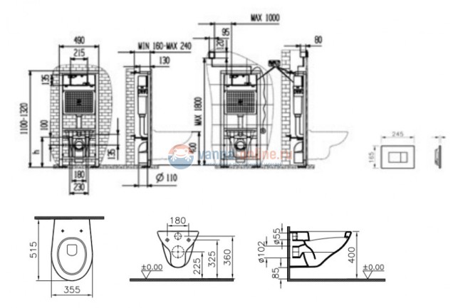 Инсталляция с унитазом Vitra Arkitekt 9005B003-7211, сиденье стандарт, комплект