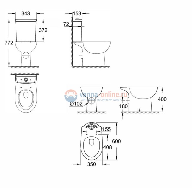 Напольный унитаз Grohe Bau Ceramic 39428000/39436000 с бачком с нижней подводкой