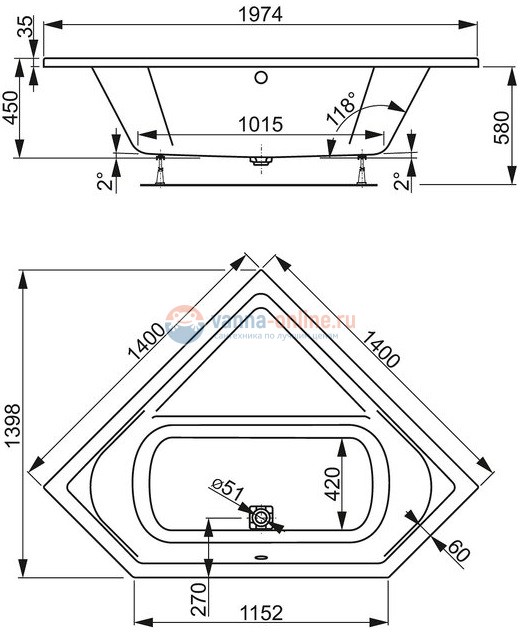 Акриловая ванна Vagnerplast Cavallo Corner 140 x 140 см
