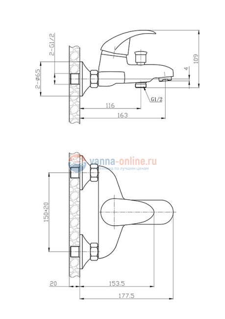 Смеситель Agger Proud A0810000 для ванны и душа, хром