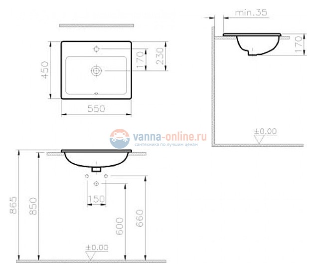 Раковина Vitra S20 5465B003-0001, 55*45*h17 см