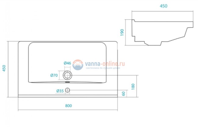 Раковина Акватон Миранда 1WH302251 80 x 45 x 19 см прямоугольная