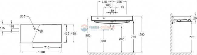 Раковина Jacob Delafon Rythmik EXN112-Z-00, 100 см, подвесная Раковина Jacob Delafon Rythmik EXN112-Z-00, 100 см, подвесная