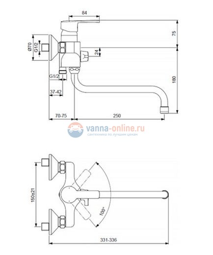 Смеситель Vidima УНО (Uno) BA239AA для ванны и душа с душевым гарнитуром, поворотный излив, хром Смеситель Vidima УНО (Uno) BA239AA для ванны и душа с душевым гарнитуром, поворотный излив, хром