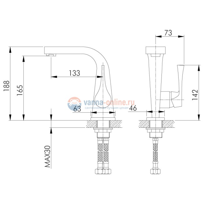 Смеситель Rossinka RS34-12U для раковины монолитный