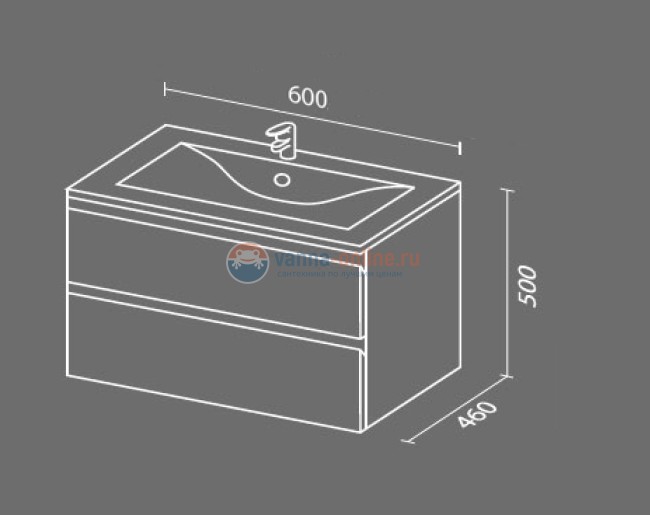 Тумба с раковиной Sanvit Авеню-2 kavenu260, 60 см подвесная, белый глянцевый