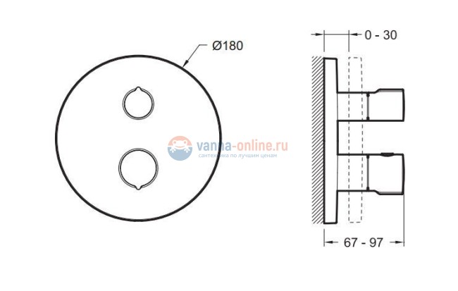 Смеситель термостатический Jacob Delafon Round E75386-CP, для душа, внешняя часть