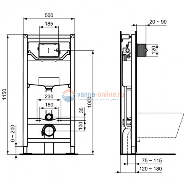 Промо-комплект 4 в 1 Ideal Standard с подвесным унитазом T007901 TESI AquaBlade® с сиденьем и крышкой T352701 TESI, встраиваемой инсталляцией R020467 PROSYS FRAME 120 M и механической панелью смыва R0108AA SOLEA M1