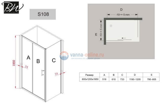 Душевой уголок Black&White Stellar Wind S108, 80 x 120 см