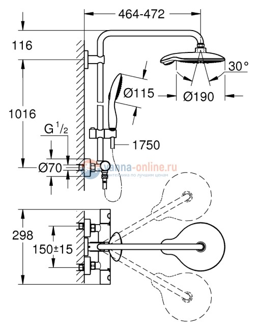 Душевая система Grohe Euphoria Power&Soul 190 26186000 с термостатом