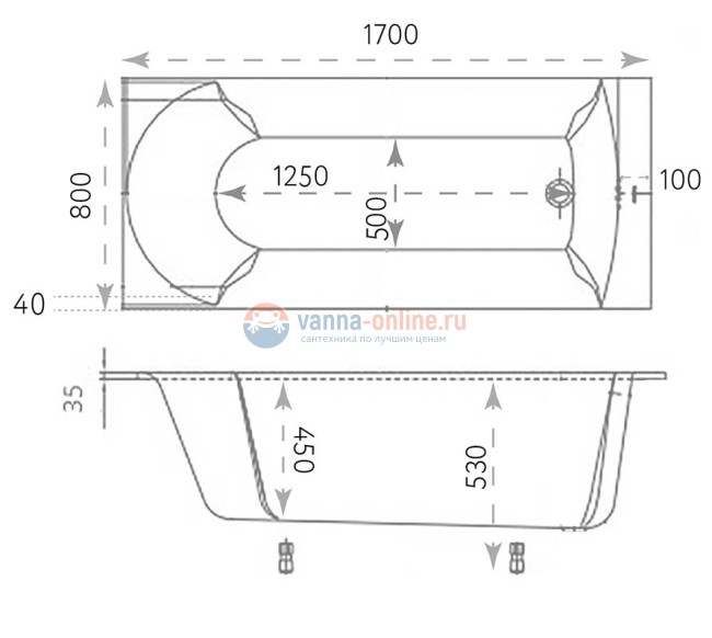 Ванна из литьевого мрамора Marmo Bagno Глория, 170 х 80 см