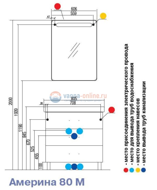 Тумба под раковину Акватон Америна 80 М, 1A169101AM430, темно-коричневая