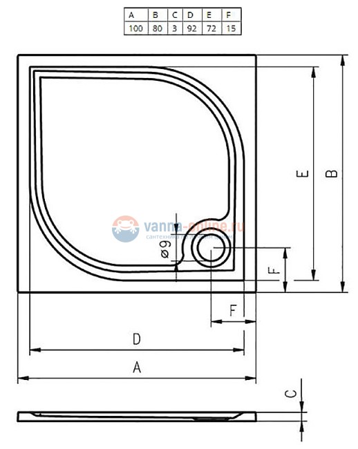 Поддон душевой Riho Kolping 80x100 см, DB31, из искусственного камня с сифоном и ножками