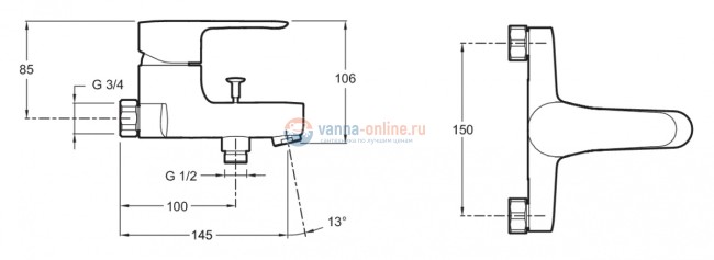 Смеситель Jacob Delafon July E16031-4-CP для ванны/душа Смеситель Jacob Delafon July E16031-4-CP для ванны/душа