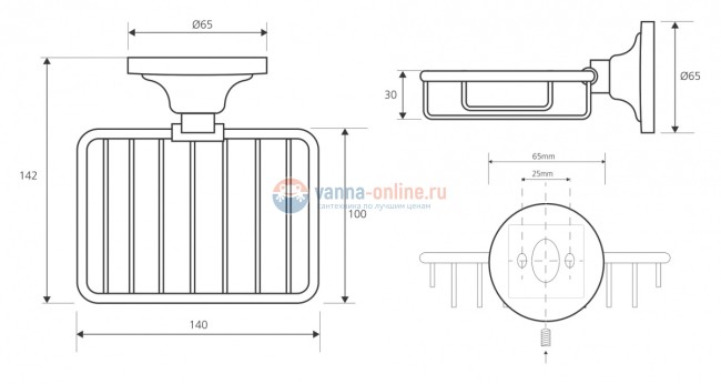 Мыльница прямоугольная Bemeta Retro 144108167 14 x 14.2 x 6.5 см, бронза