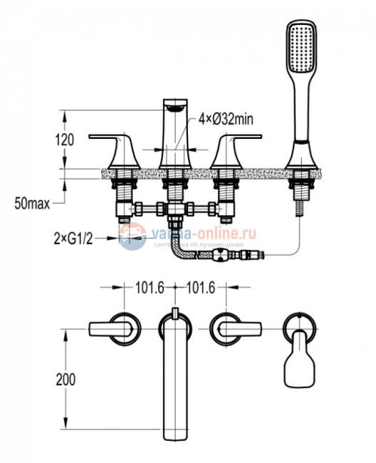Смеситель Cezares GLOBO-F-BVD4-01 на борт ванны с ручным душем Смеситель Cezares GLOBO-F-BVD4-01 на борт ванны с ручным душем
